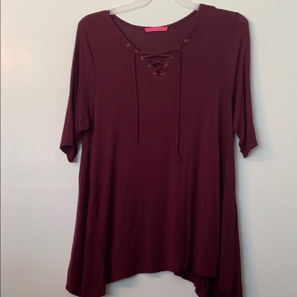 Xl maroon lace up blouse. - Picture 1 of 3